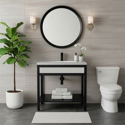31 in. Single Sink Vanity- Black Metal Frame with Light Gray Concrete Sink Top