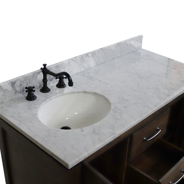 48 in Single Sink Vanity Rustic Wood Finish in White Marble Top Finish