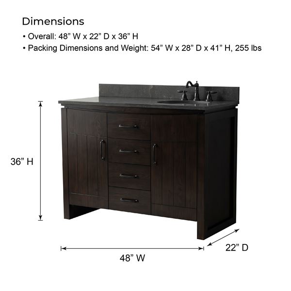 48 in. Single Sink Vanity Natural Fir Wood Veneer, Dark Walnut Finish, Blue Limestone Top