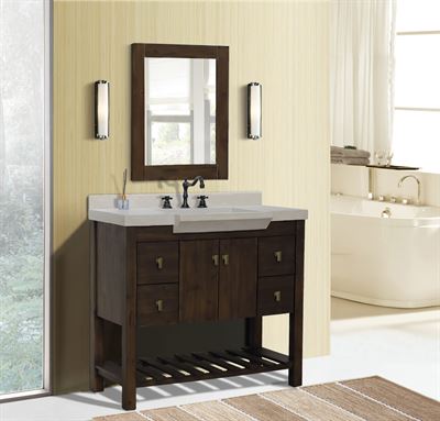 39 in Single Sink Vanity Rustic Wood Finish in Sandy White Concrete Top Gold Hardware