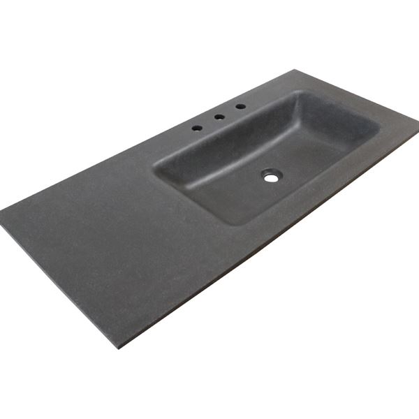 49 in. Single Black Concrete Top with Right Side Rectangle Sink