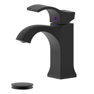 Kediri Single Handle Matte Black Bathroom Faucet with Drain Assembly with Overflow