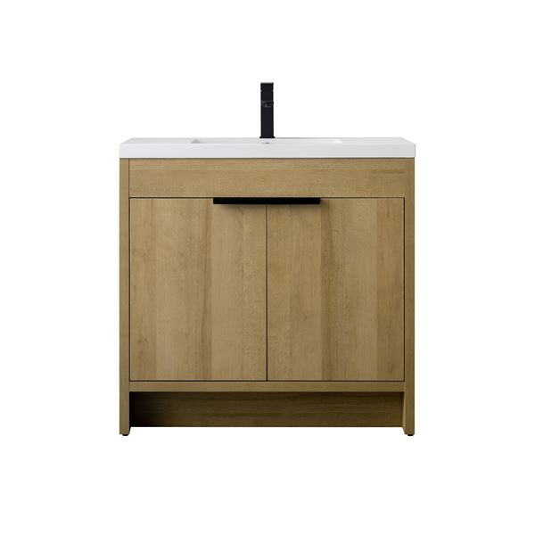 36 in. Single Vanity in Natural Oak finish with Solid Surface Resin White Sink