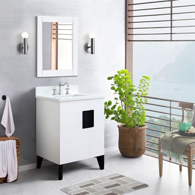 25" Single Sink Vanity in White Finish With White Quartz and Rectangle Sink