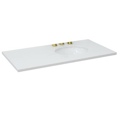 43 in. White Quartz Top with Single White Ceramic Oval Right Sink