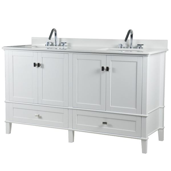 Aurora 61" DOUBLE VANITY IN WHITE WITH QUARTZ TOP