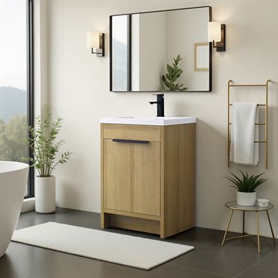 24 in. Single Vanity in Natural Oak finish with Solid Surface Resin White Sink