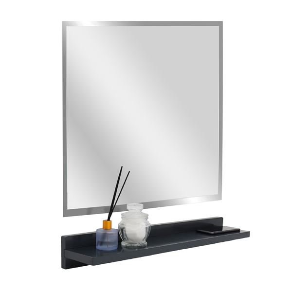 24" Dark Gray Wireless Charging Shelf and Frameless Mirror Set