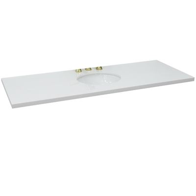 61 in. White Quartz Top with Single White Ceramic Oval Sink