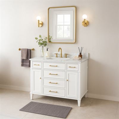 Round Rectangular Metal Frame Mirror in Brushed Gold