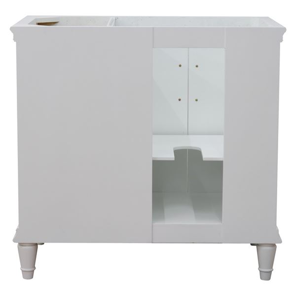 37" Single vanity in White finish with Black galaxy and round sink- Left door/Left sink
