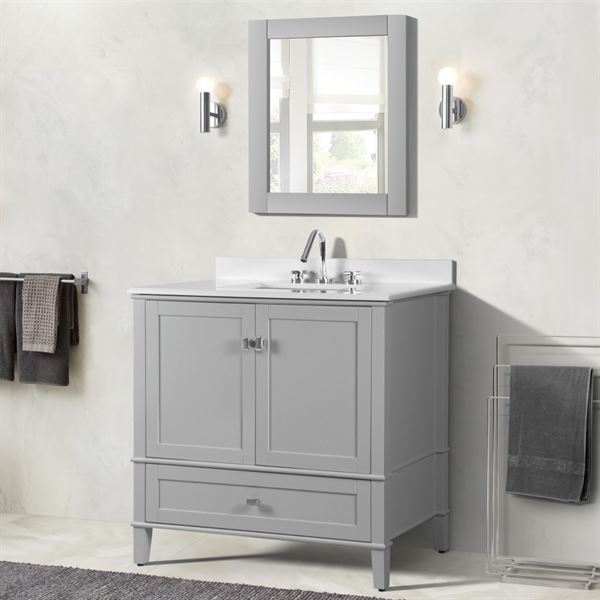 Aurora 37" SINGLE VANITY IN L/GRAY WITH QUARTZ TOP