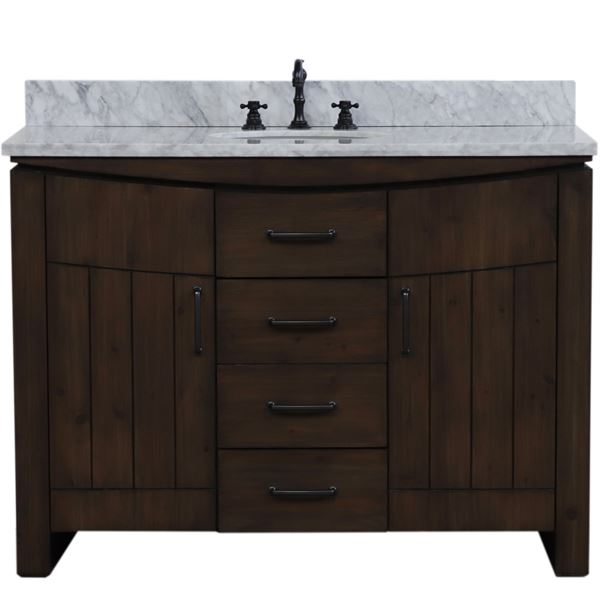 48 in Single Sink Vanity Rustic Wood Finish in White marble Top