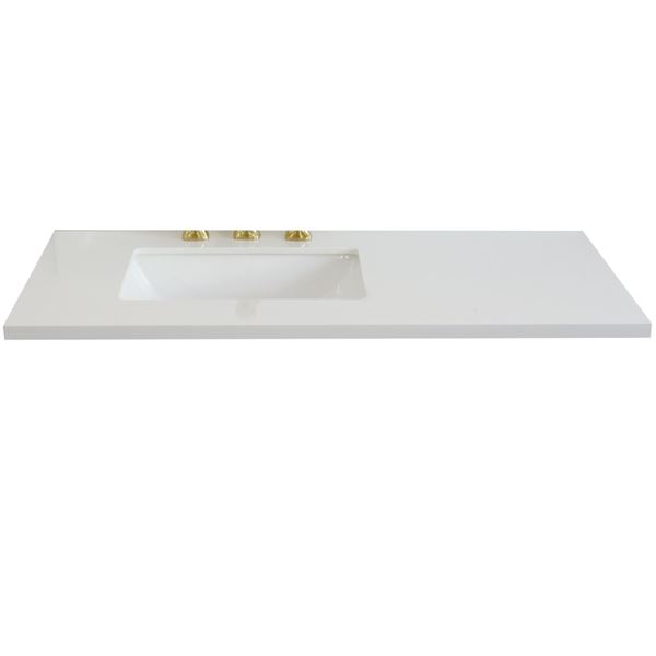 43 in. White Quartz Top with Single White Ceramic Rectangular Left Sink