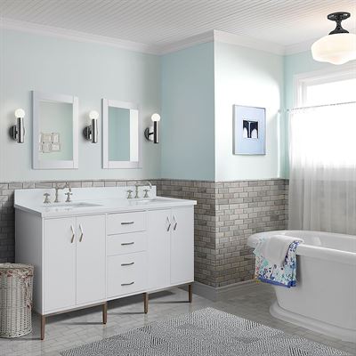 61" Double Sink Vanity in White Finish With White Quartz and Rectangle Sink