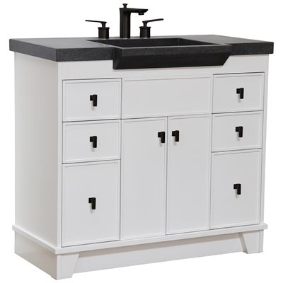 39 in Single Sink Vanity White Finish in Black Concrete Top with Black Hardware