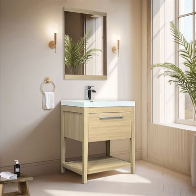31.5" Single Sink Vanity In Neutral Finish with White Composite Granite Top