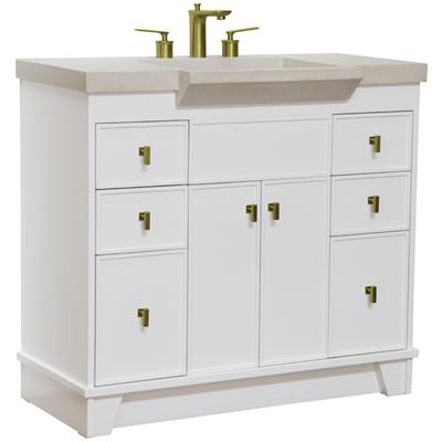 39 in Single Sink Vanity White Finish in sandy White Concrete Top with Gold Hardware