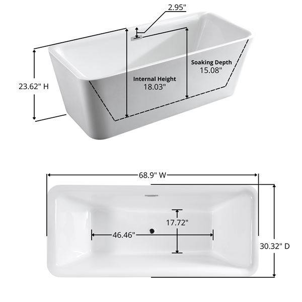 69 in. Freestanding Acrylic Bathtub in Glossy White