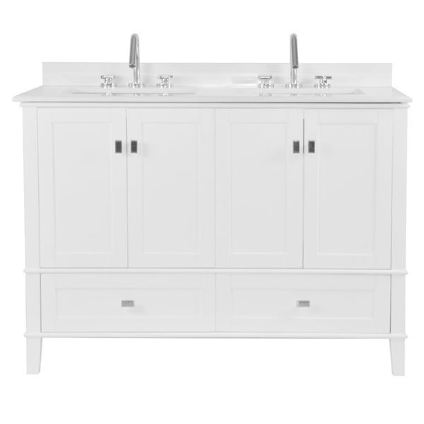 Aurora 49" DOUBLE VANITY IN WHITE WITH QUARTZ TOP