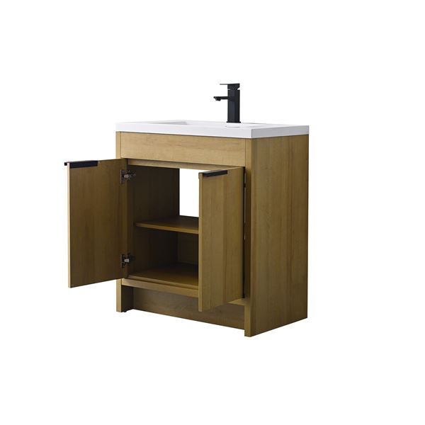 30 in. Single Vanity in Natural Oak finish with Solid Surface Resin White Sink