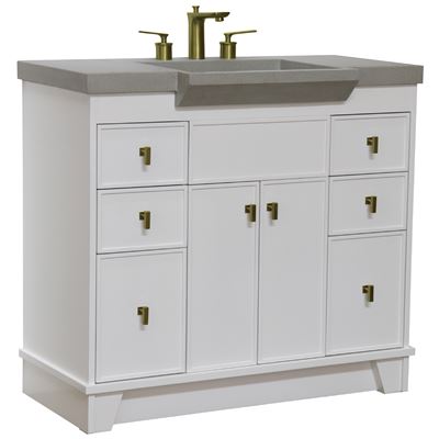 39 in Single Sink Vanity White Finish in Gray Concrete Top