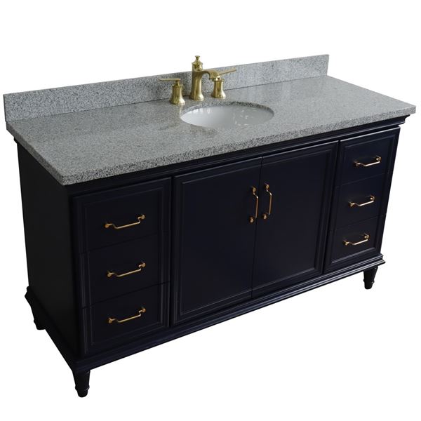 Bellaterra Home 400800-61S-BU-GYO 61 Single Sink Vanity and Gray Granite and Oval Sink in Blue Finish