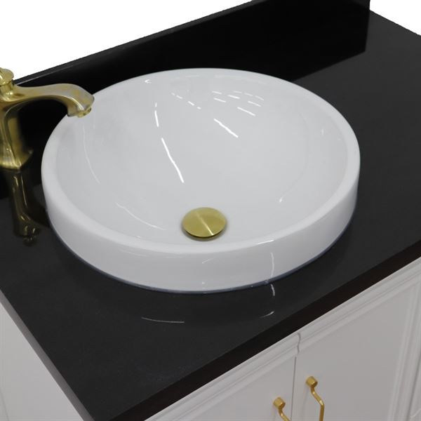 37" Single vanity in White finish with Black galaxy and round sink- Left door/Left sink