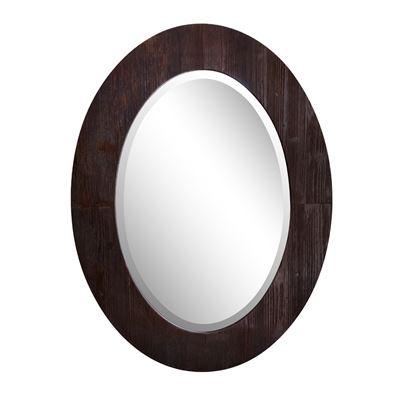 24" Oval Wood Grain Frame Mirror in Teak Finish
