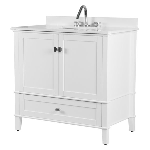 Aurora 37" SINGLE VANITY IN WHITE WITH QUARTZ TOP