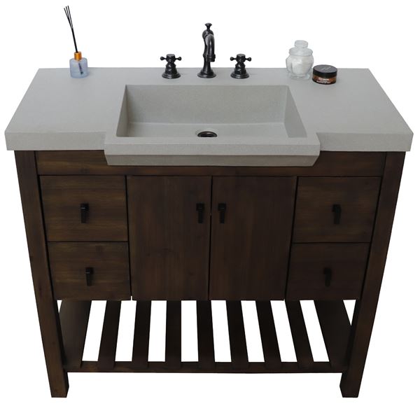 39 in Single Sink Vanity Rustic Wood Finish in gray concrete Top