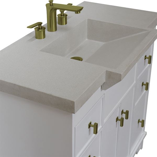39 in Single Sink Vanity White Finish in sandy White Concrete Top with Gold Hardware