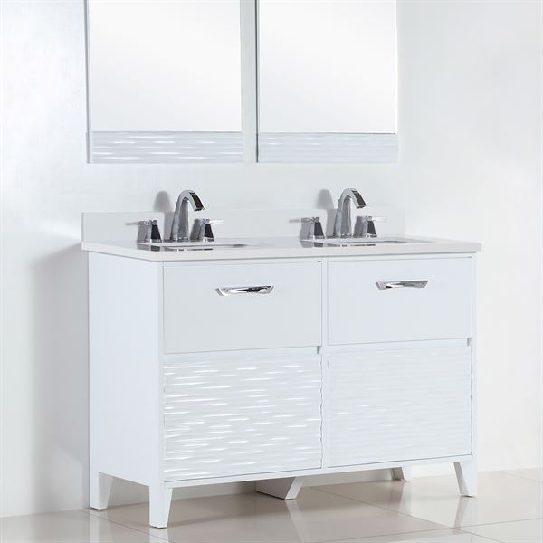 48 in. Double Sink Vanity with White Quartz Top