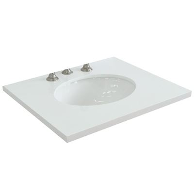 25 in. White Quartz Top with Single White Ceramic Oval Sink