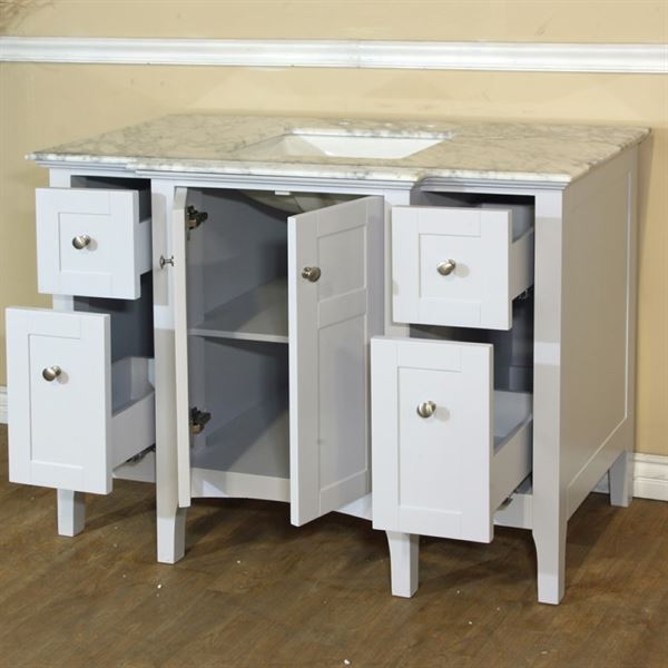 45 in Single sink vanity in white with marble top in white