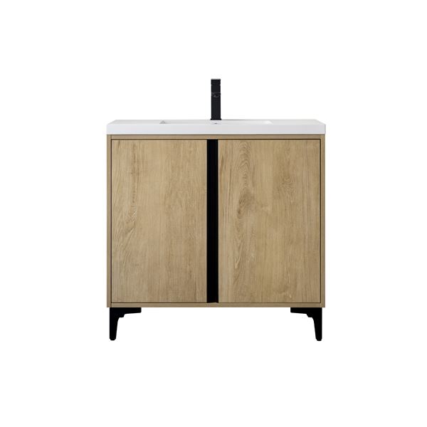 36 in. Single Vanity in Natural Oak finish with Solid Surface Resin White Sink