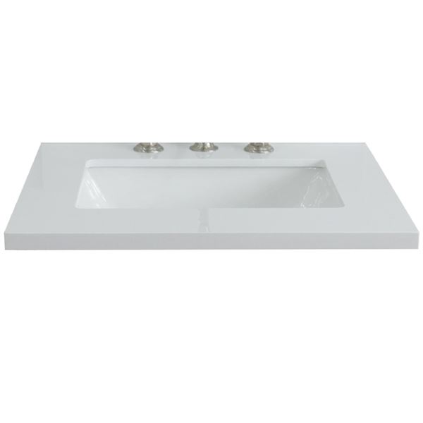 25 in. White Quartz Top with Single White Ceramic Rectangular Sink