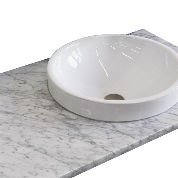 37" White Carrara countertop and single round right sink
