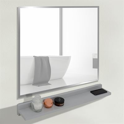 30" Light Gray Wireless Charging Shelf and Frameless Mirror Set 