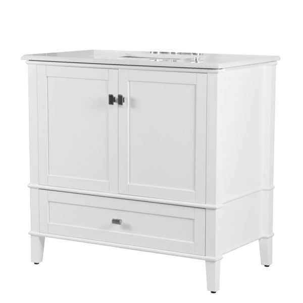 Aurora 37" SINGLE VANITY IN WHITE WITH QUARTZ TOP