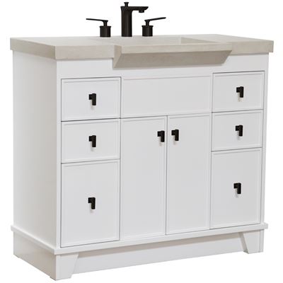 39 in Single Sink Vanity White Finish in Sandy White Concrete Top