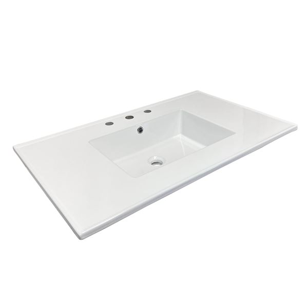 37 in. Single Sink Vitreous China Top with 3-Faucet Holes