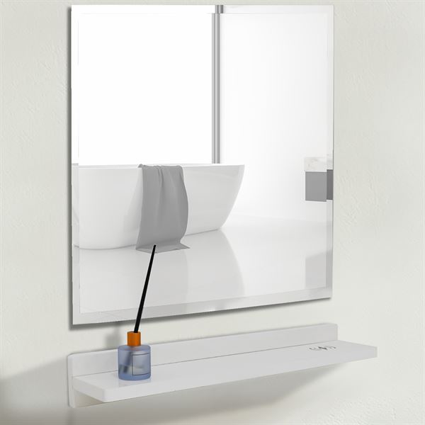 24" White Wireless Charging Shelf and Frameless Mirror Set