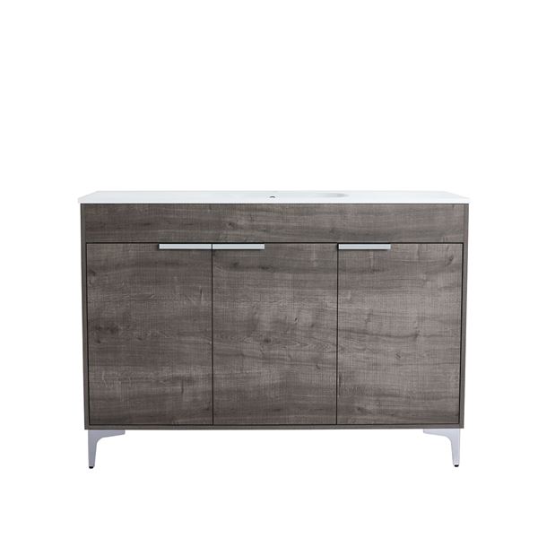 51 in. Single Vanity in Gray Oak finish with Solid Surface Resin White Sink