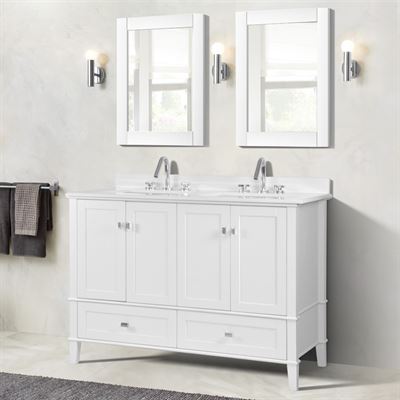 Aurora 49 in. Double Vanity in White with White Engineered Stone Top