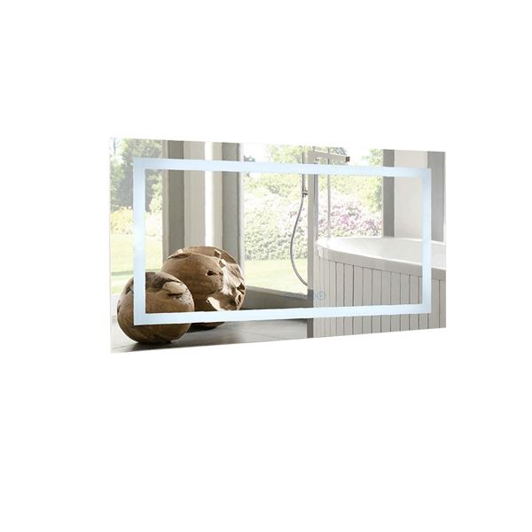 48 in. Rectangular LED Bordered Illuminated Mirror with Bluetooth Speakers with Straight Edges