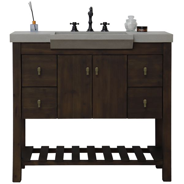 39 in Single Sink Vanity Rustic Wood Finish in Gray Concrete Top Gold Hardware
