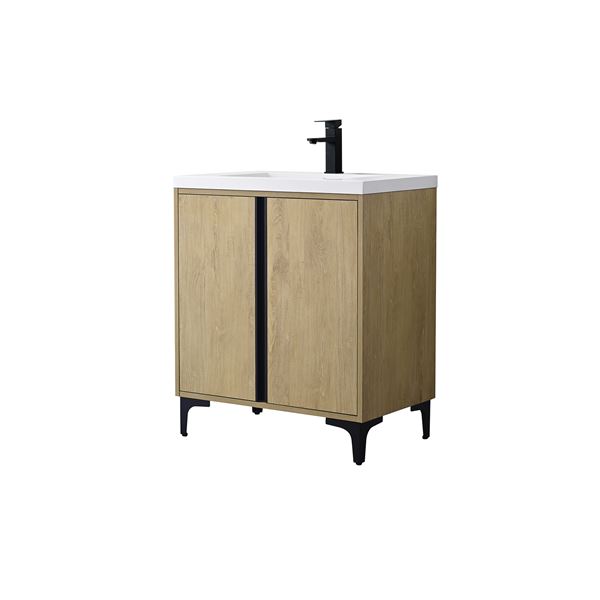 30 in. Single Vanity in Natural Oak finish with Solid Surface Resin White Sink