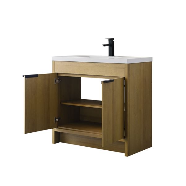 36 in. Single Vanity in Natural Oak finish with Solid Surface Resin White Sink
