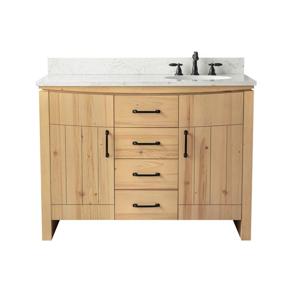 48 in. Single Sink Vanity Natural Fir Wood Veneer, Natural Finish, Cararra Engineered Stone Top